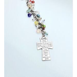 Handmade Serenity Prayer Cross Window Suncatcher Car Charm Gemstone Crystal